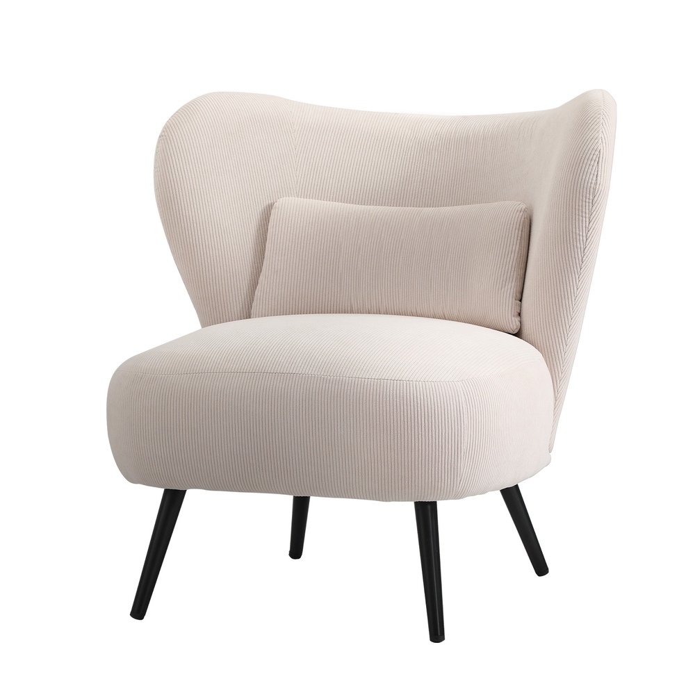 ACH-A8-BGX2-01 Oikiture 2x Armchair Lounge Chair Lumbar Pillow Wingback Velvet Beige - Image 1