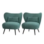 Oikiture 2x Armchair Lounge Chair Lumbar Pillow Wingback Linen Green