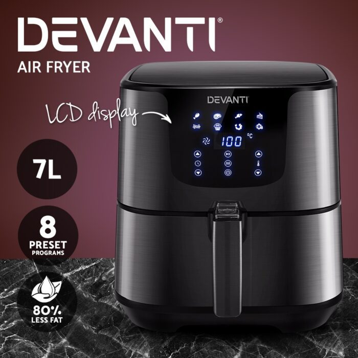 Devanti Air Fryer 7L LCD Fryers Black - Image 4