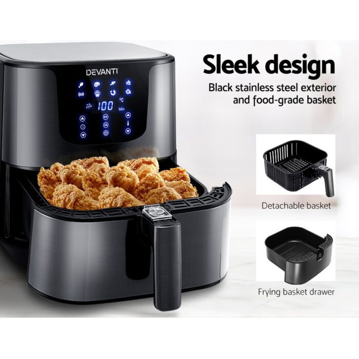 Devanti Air Fryer 7L LCD Fryers Black - Image 6