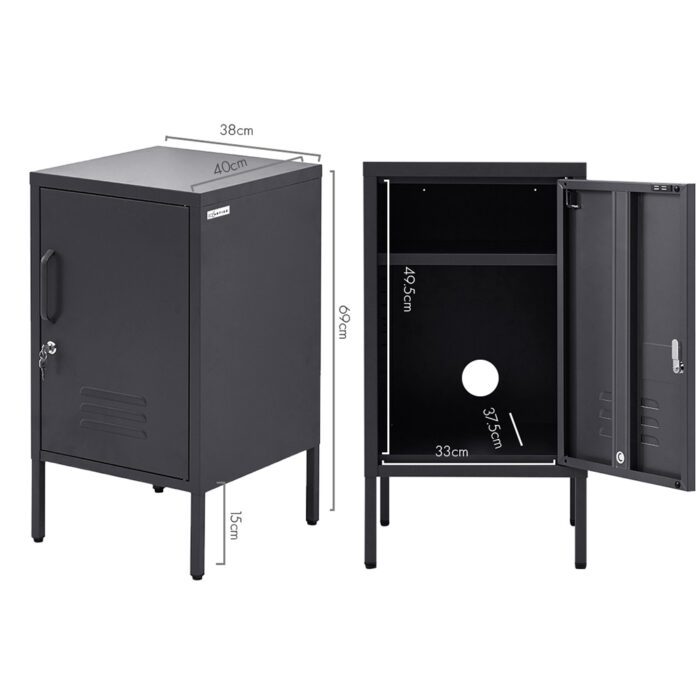Artiss Bedside Table Metal Cabinet - Black - Image 4