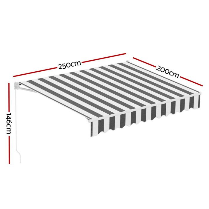 Instahut Retractable Folding Arm Awning Manual Sunshade 2.5Mx2M Grey White - Image 2