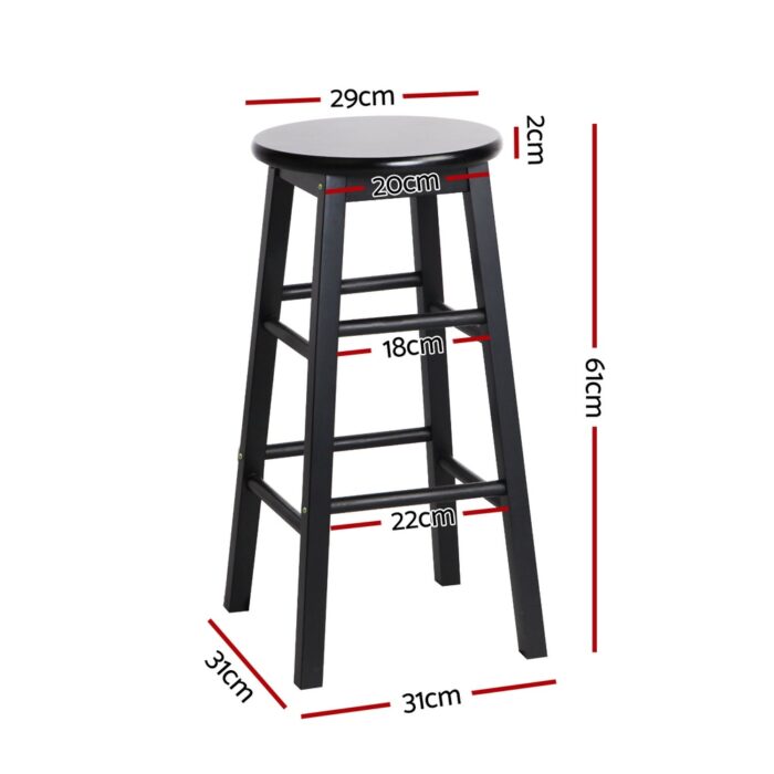 Artiss 4x Bar Stools Round Chairs Wooden Black - Image 2