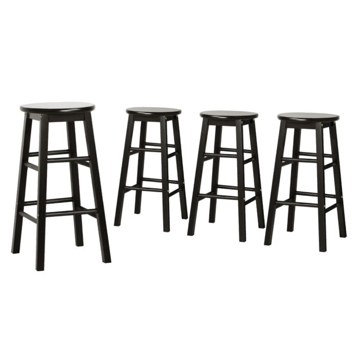 Artiss 4x Bar Stools Round Chairs Wooden Black - Image 3