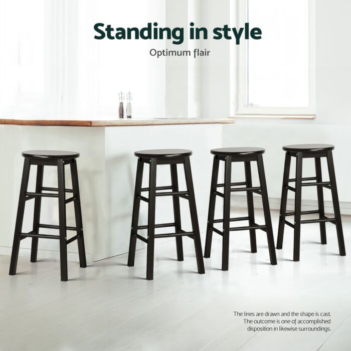 Artiss 4x Bar Stools Round Chairs Wooden Black - Image 5