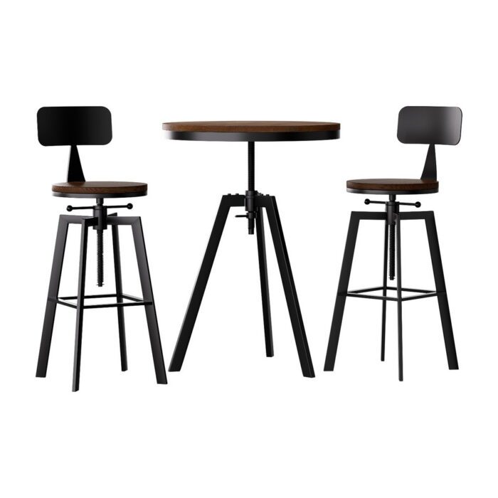 Artiss Bar Table and Stools Set Dining Desk Industrial Kitchen Chairs Cafe Pub - Image 3
