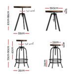 Artiss Bar Table Stools Set Dining Desk Industrial Kitchen Chairs Cafe Pub - Image 2