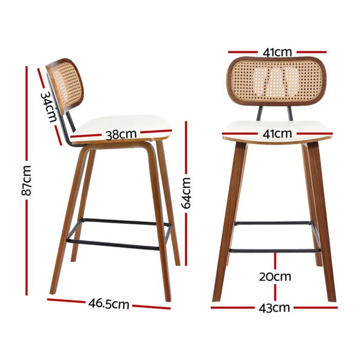 2x Artiss Bar Stools Kitchen Counter Rattan Chairs PU Leather Padding - Image 2