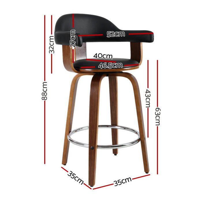 Artiss 2x Bar Stools Leather Seat Wooden Legs - Image 2