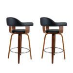 Artiss 2x Bar Stools Leather Seat Wooden Legs - Image 3