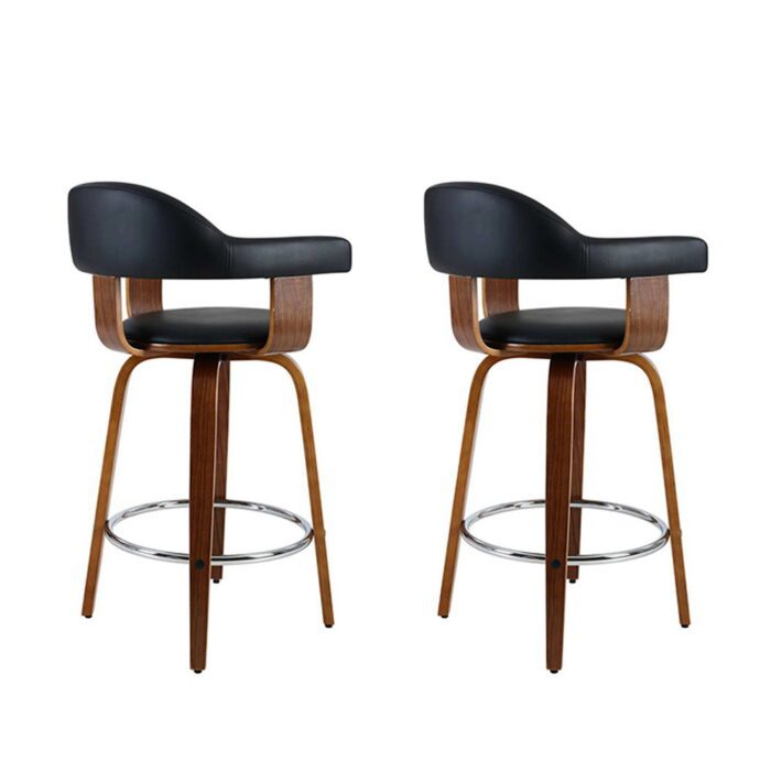 Artiss 2x Bar Stools Leather Seat Wooden Legs - Image 3