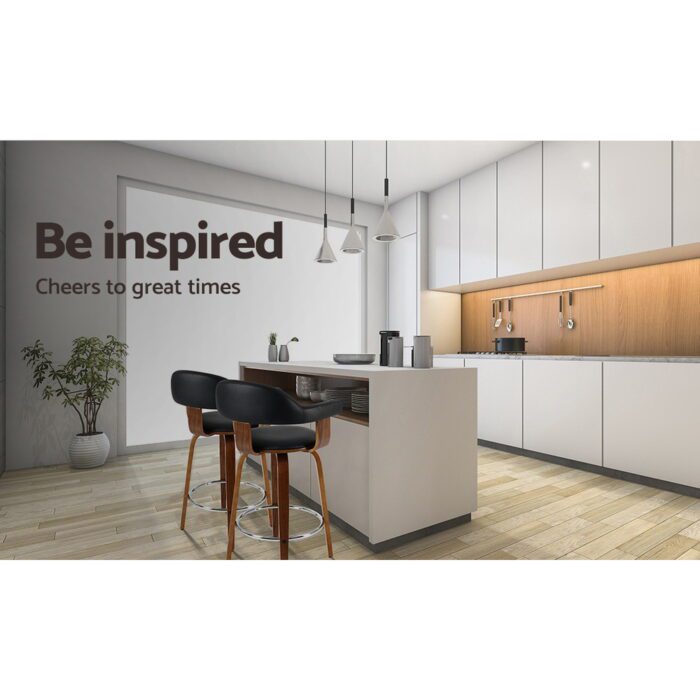 Artiss 2x Bar Stools Leather Seat Wooden Legs - Image 5