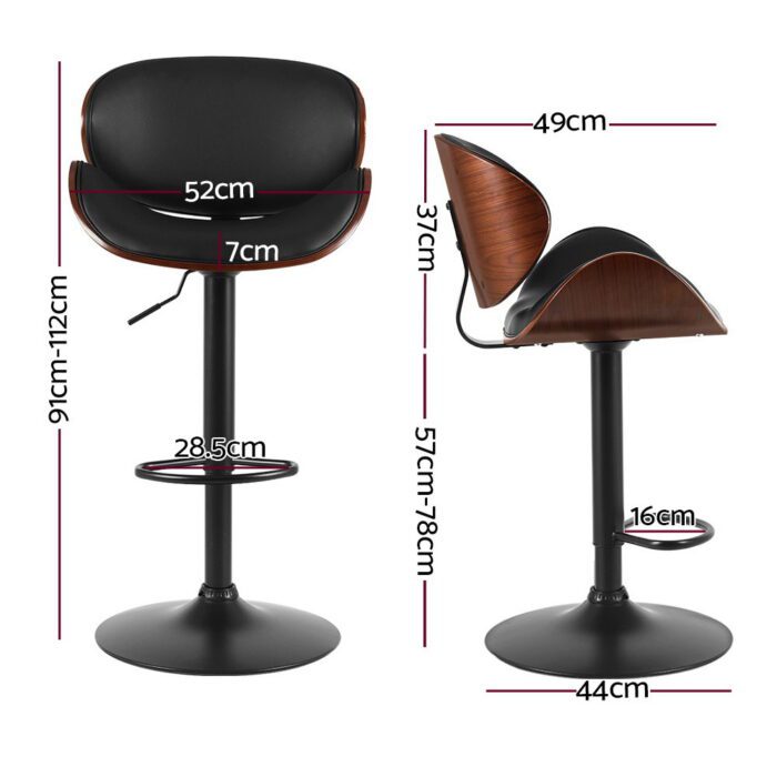Artiss Bar Stools Kitchen Leather Barstools Swivel Gas Lift Vintage Chairs Black - Image 2