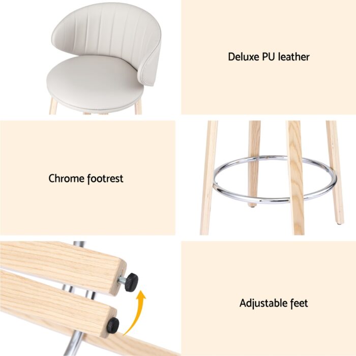 2x Artiss Bar Stools Dining Chairs Contoured Leather Wood Stool - Image 6