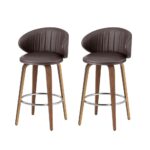 2x Artiss Bar Stools Dining Chairs Contoured Leather Wood Stool