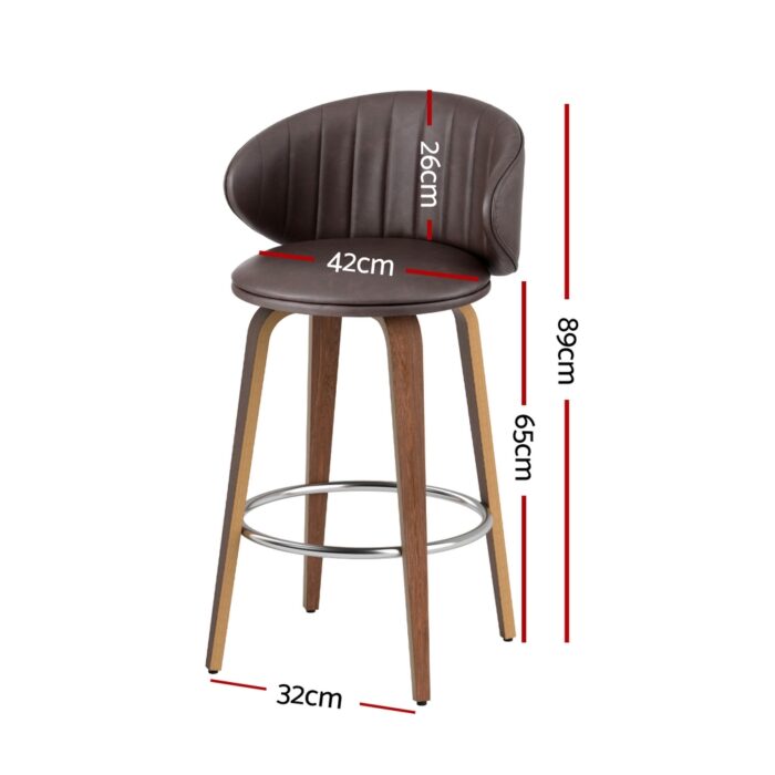2x Artiss Bar Stools Dining Chairs Contoured Leather Wood Stool - Image 2