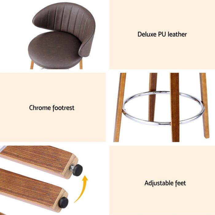 2x Artiss Bar Stools Dining Chairs Contoured Leather Wood Stool - Image 6