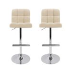 Artiss 2x Bar Stools Leather Gas Lift Beige - Image 3