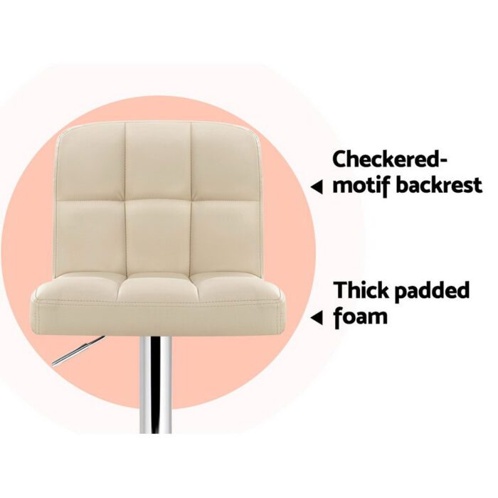 Artiss 2x Bar Stools Leather Gas Lift Beige - Image 6