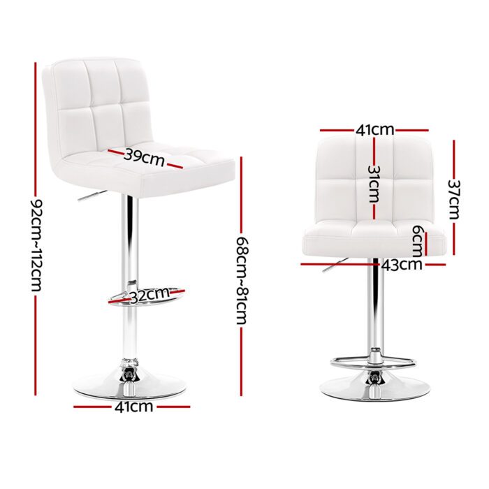 Artiss 2x Bar Stools Leather Gas Lift White - Image 2