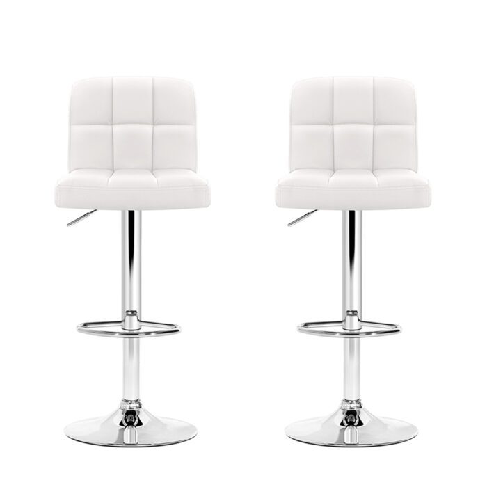 Artiss 2x Bar Stools Leather Gas Lift White - Image 3