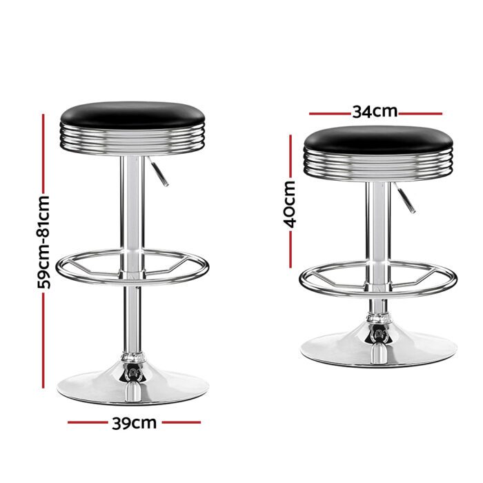 Artiss Set of 2 Backless PU Leather Bar Stools - Black and Chrome - Image 2
