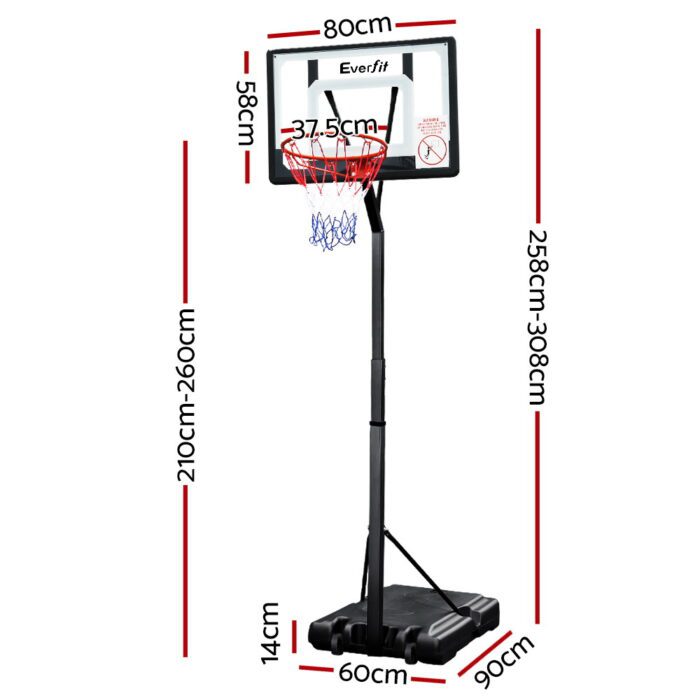Everfit 2.6M Basketball Hoop Stand System Adjustable Portable Pro Kids Clear - Image 2