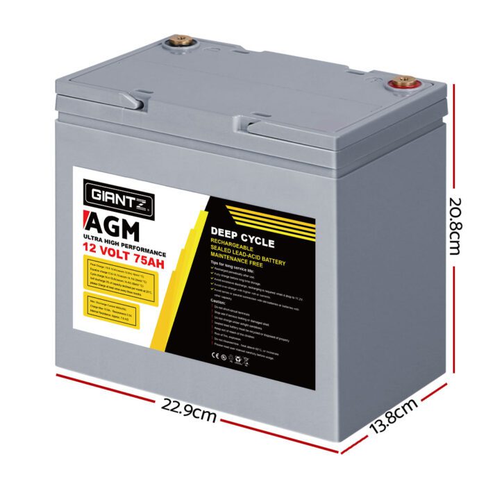 Giantz AGM Deep Cycle Battery 12V 75Ah x2 Box Portable Solar Caravan Camping - Image 2