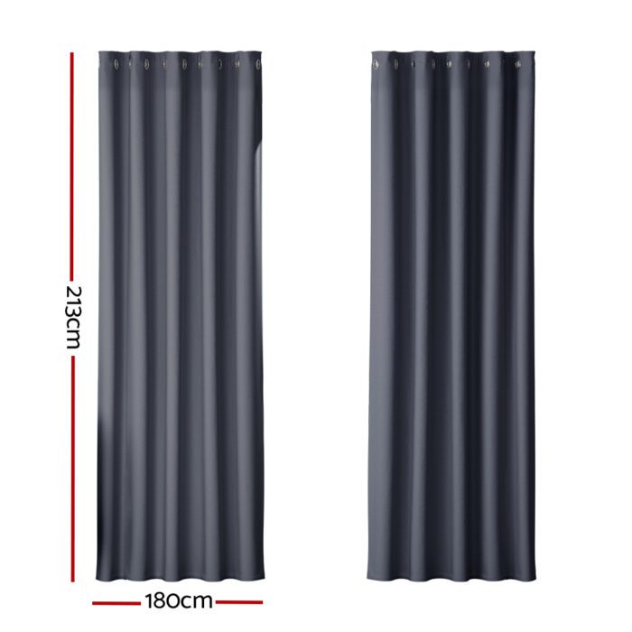Artiss 2X Blockout Curtains Eyelet 180x213cm Charcoal - Image 2