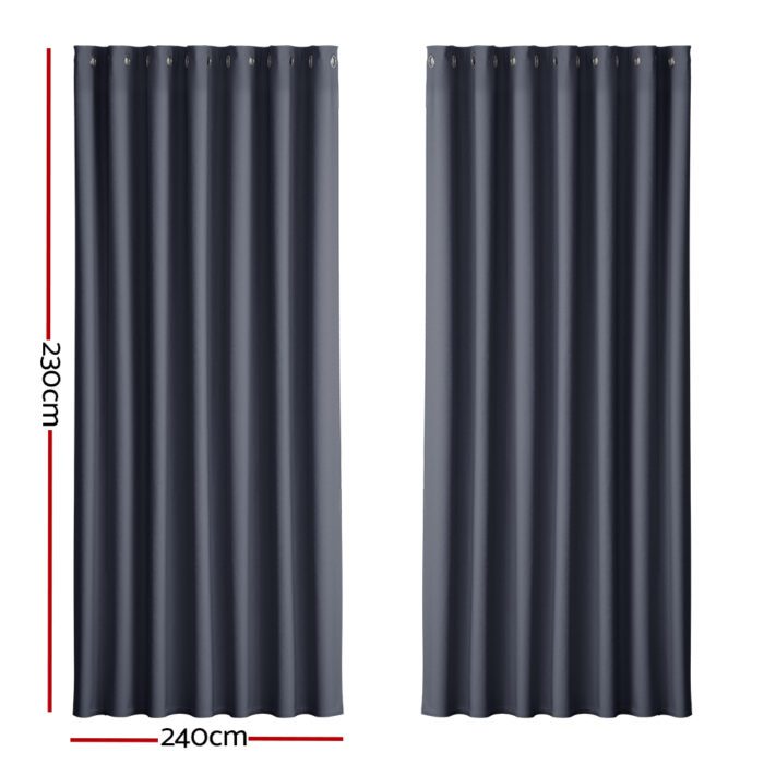 Artiss 2X Blockout Curtains Eyelet 240x230cm Charcoal - Image 2