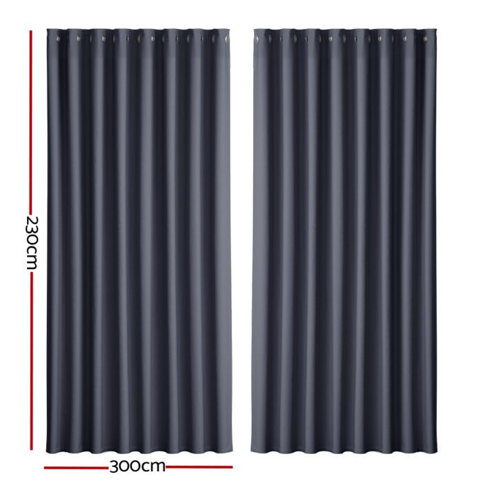 Artiss 2X Blockout Curtains Eyelet 300x230cm Charcoal - Image 2