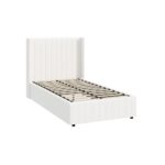 Oikiture Bed Frame King Single Gas Lift Base Boucle Fabric White