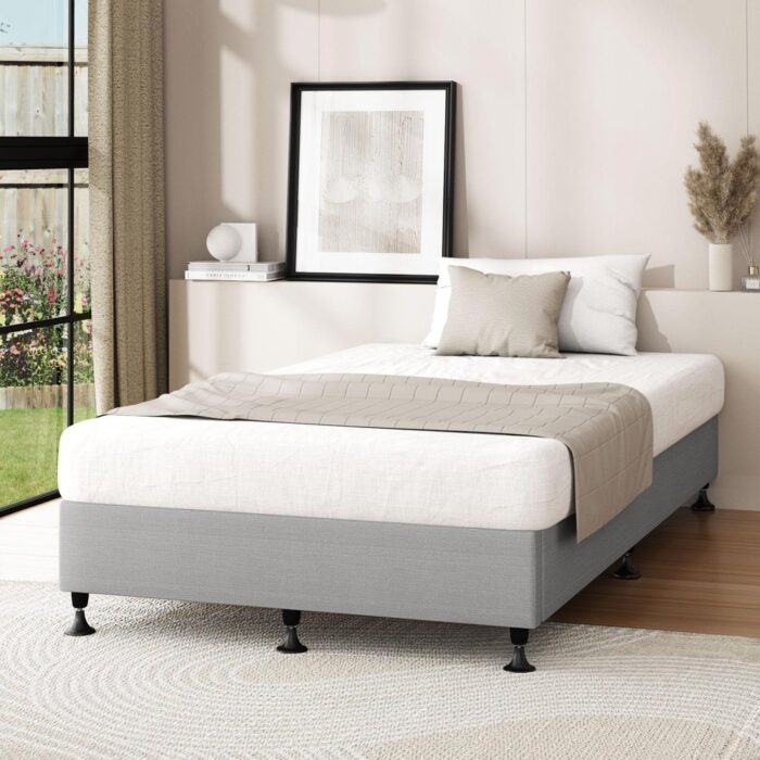 Oikiture Bed Frame King Single Fabric Grey - Image 4