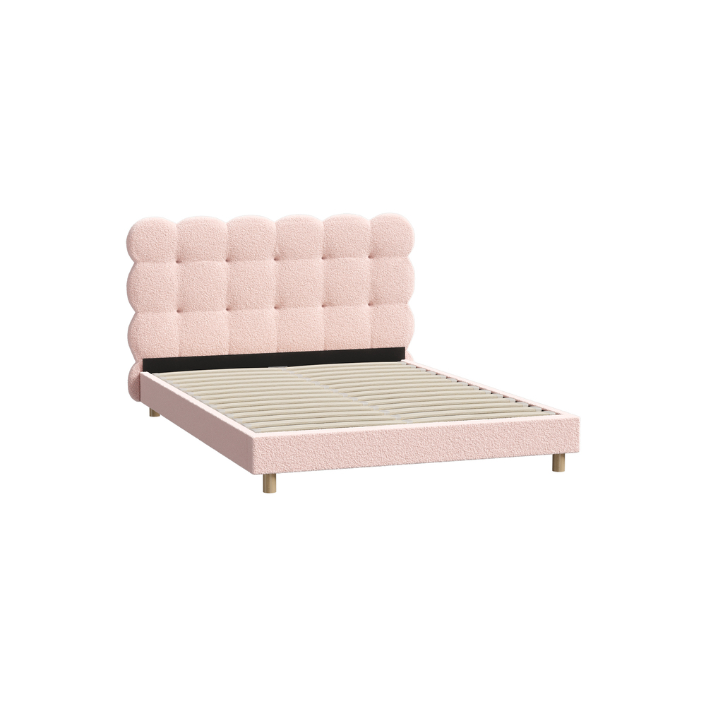 BF-D-KUKI-D-PK-AB-01 Oikiture Bed Frame Double Size Tufted Bedhead Boucle Fabric Pink - Image 1