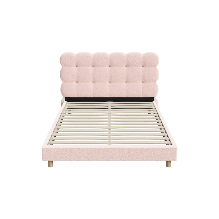 Oikiture Bed Frame Double Size Tufted Bedhead Boucle Fabric Pink - Image 8