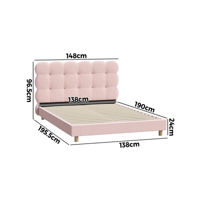 Oikiture Bed Frame Double Size Tufted Bedhead Boucle Fabric Pink - Image 7