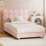 Oikiture Bed Frame King Single Tufted Bedhead Boucle Fabric Pink - Image 3
