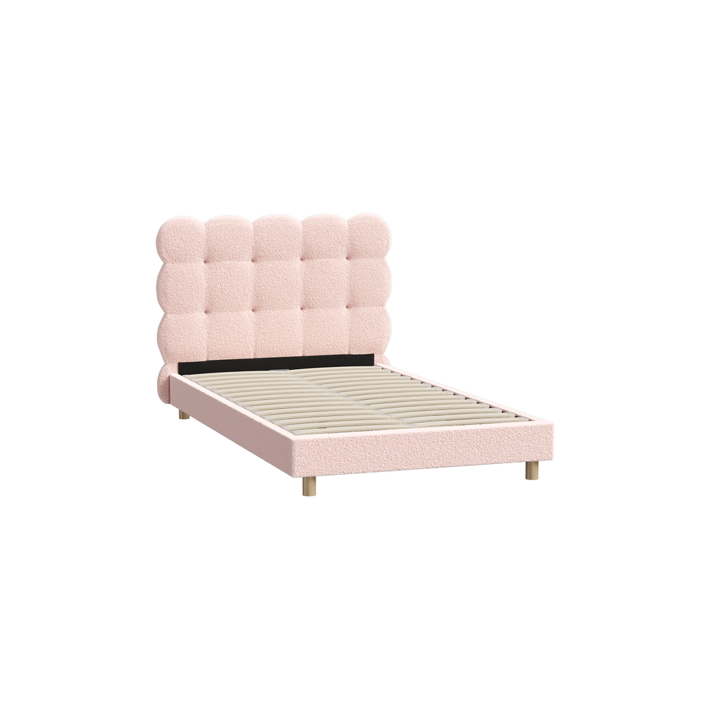 BF-D-KUKI-KS-PK-AB-01 Oikiture Bed Frame King Single Tufted Bedhead Boucle Fabric Pink - Image 1