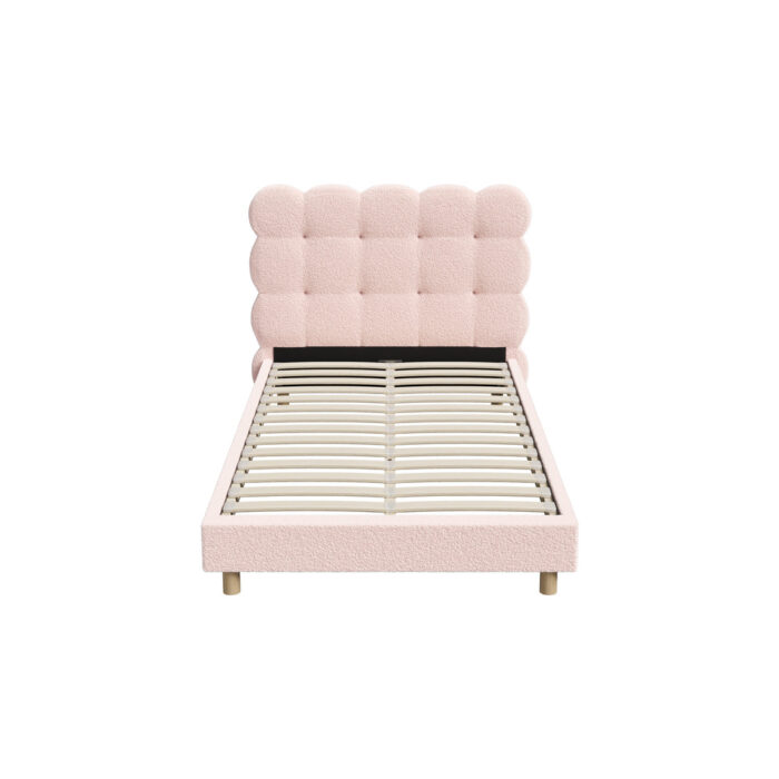 Oikiture Bed Frame King Single Tufted Bedhead Boucle Fabric Pink - Image 2