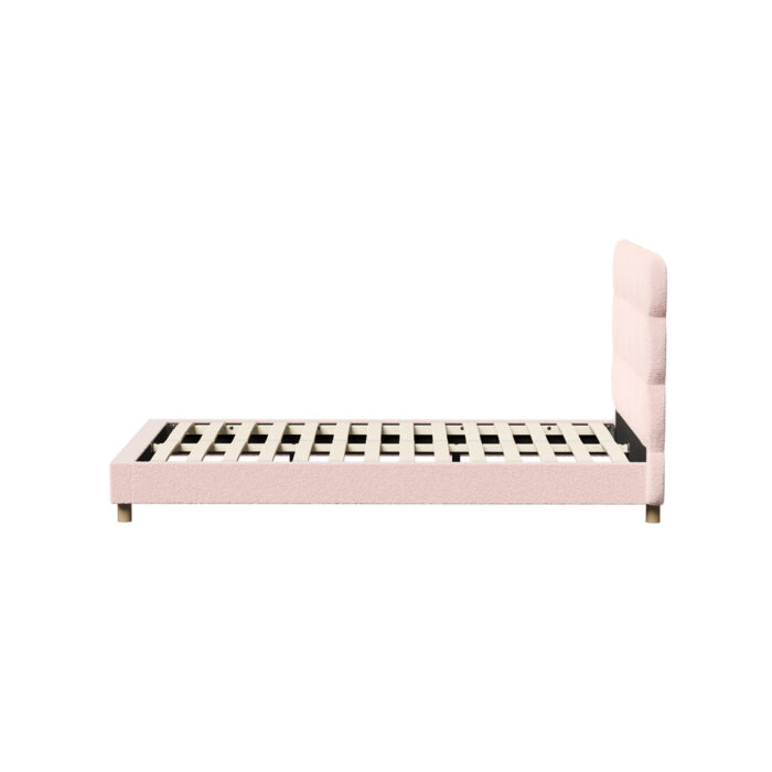 Oikiture Bed Frame King Single Tufted Bedhead Boucle Fabric Pink - Image 4