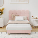 Oikiture Bed Frame King Single Tufted Bedhead Boucle Fabric Pink - Image 9