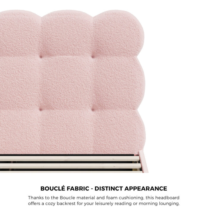 Oikiture Bed Frame King Single Tufted Bedhead Boucle Fabric Pink - Image 7