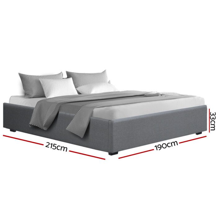 Artiss Bed Frame King Size Gas Lift Base Grey TOKI - Image 2