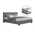 Artiss Bed Frame Queen Size Gas Lift Grey VILA