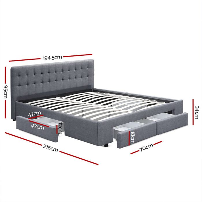 Artiss Bed Frame King Size with 4 Drawers Grey AVIO - Image 2