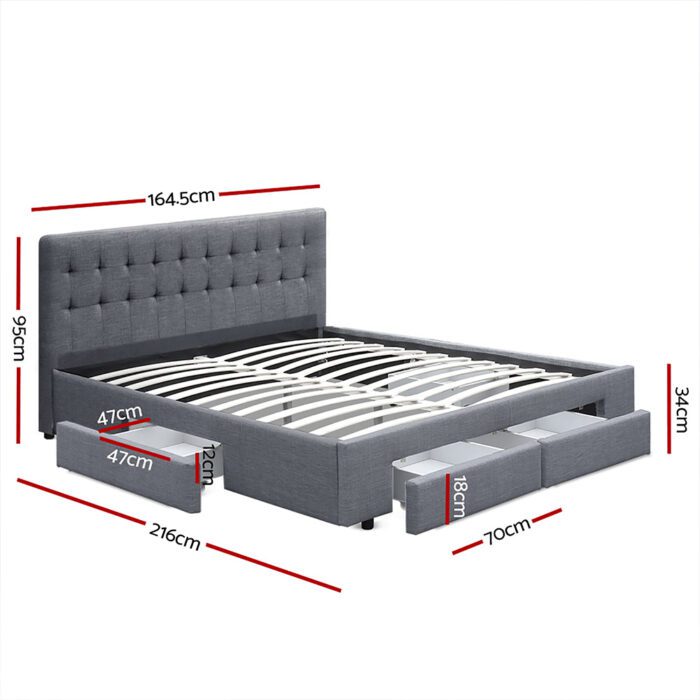 Artiss Bed Frame Queen Size with 4 Drawers Grey AVIO - Image 2