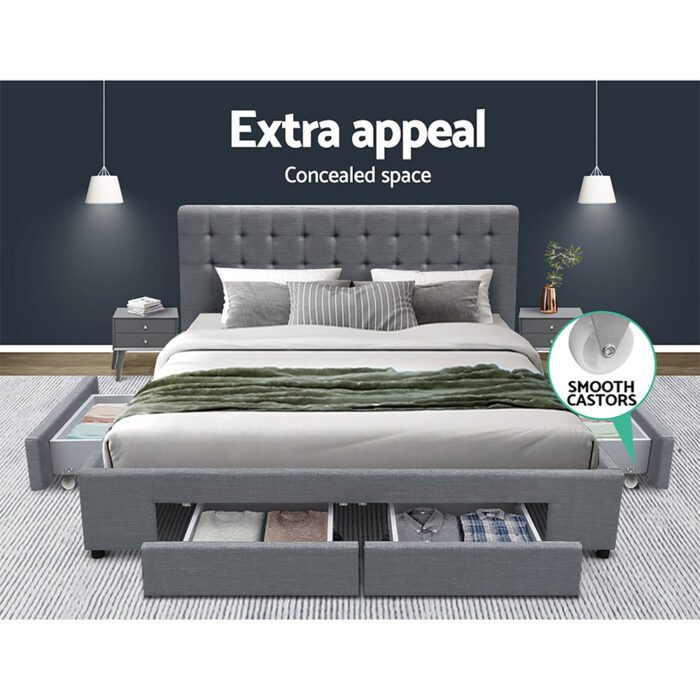 Artiss Bed Frame Queen Size with 4 Drawers Grey AVIO - Image 4