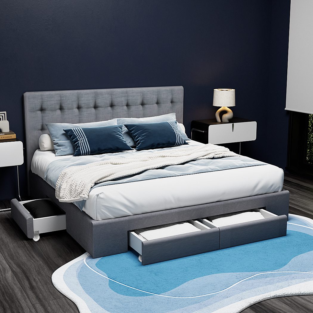 BFRAME-F-AVIO-Q-GY-ABC-16827-07 Artiss Bed Frame Queen Size with 4 Drawers Grey AVIO - Image 1