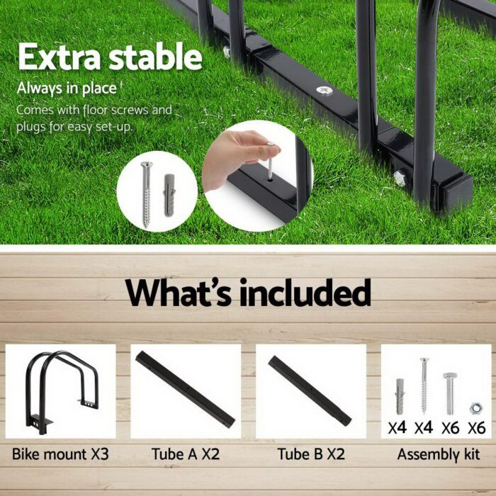 Weisshorn 3 Bike Stand Rack Bicycle Storage Floor Parking Holder Cycling Black - Image 6
