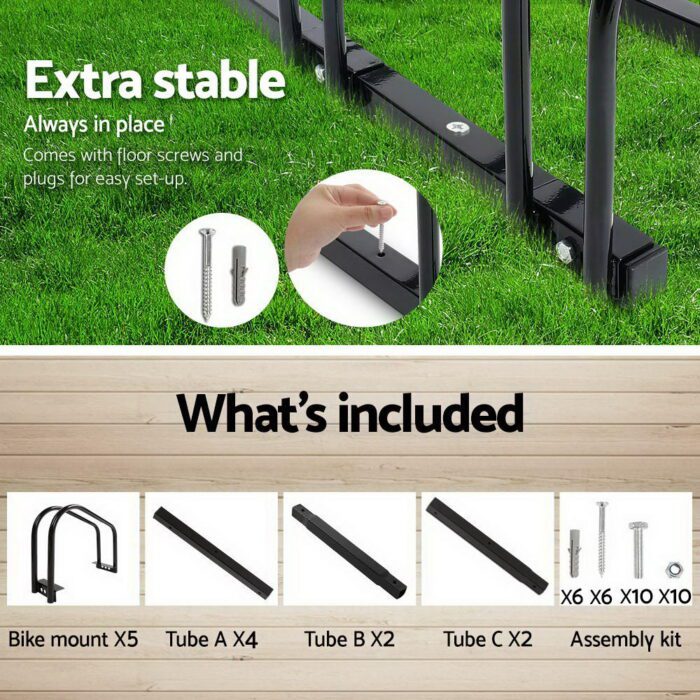 Weisshorn 5 Bike Stand Rack Bicycle Storage Floor Parking Holder Cycling Black - Image 6